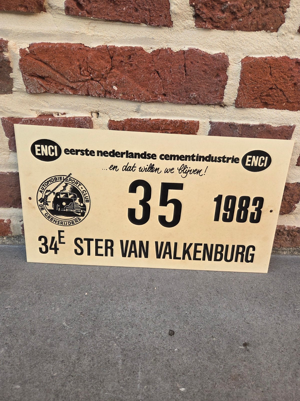 Uniek bord 34e Ster van Valkenburg 1983 - ENCI, Ophalen of Verzenden, Gebruikt, Auto's