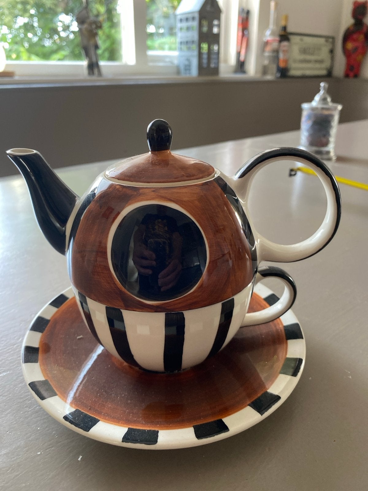 Unieke theepot met kop en schotel - Henry Aix en Provence, Ophalen, Overige merken, Keramiek, Zo goed als nieuw