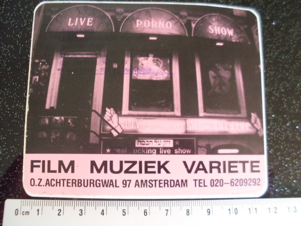2x sticker film muziek variete amsterdam live porno show, Verzenden, Zo goed als nieuw, Bedrijf of Vereniging