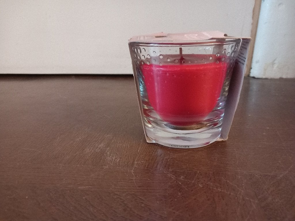 Kerst kaars kaneelgeur, nieuw Glade vegan kaars glas houder, Ophalen of Verzenden, Nieuw, Glas, Kaars
