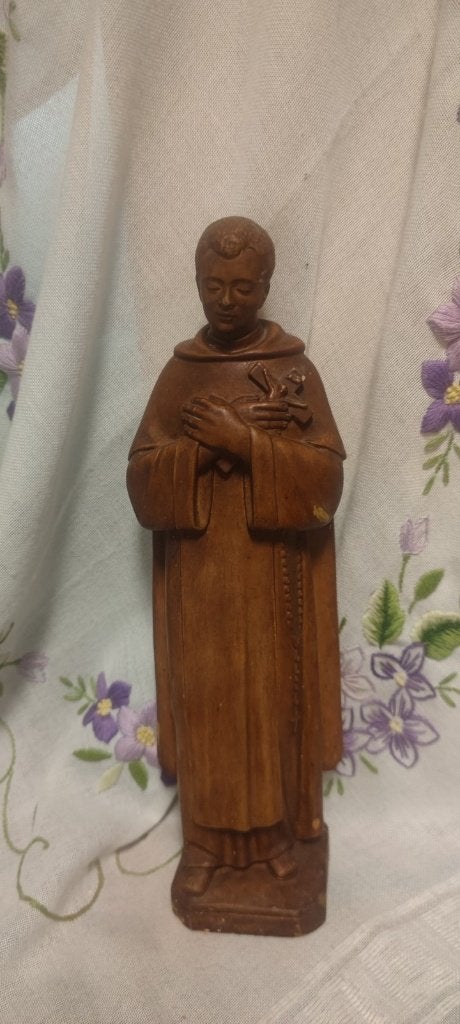 125 Oud gipsen beeld van Mannelijke Heilige met kruis, Ophalen of Verzenden, Gebruikt, Beeld(je), Christendom | Katholiek