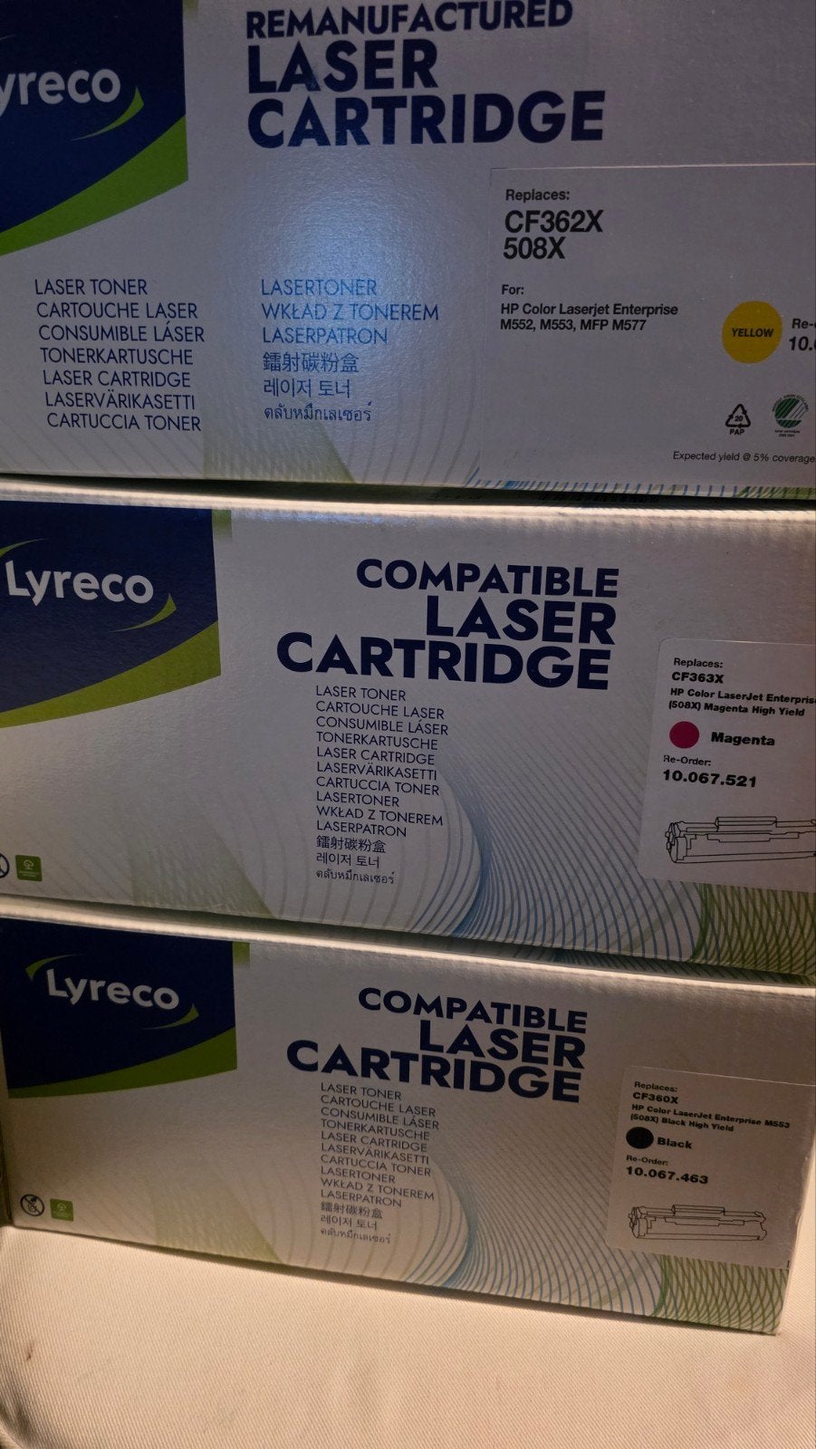 Lyreco HP 508X Tonercartridges (Zwart, Geel, Magenta) -, Ophalen of Verzenden, Nieuw, Toner, HP