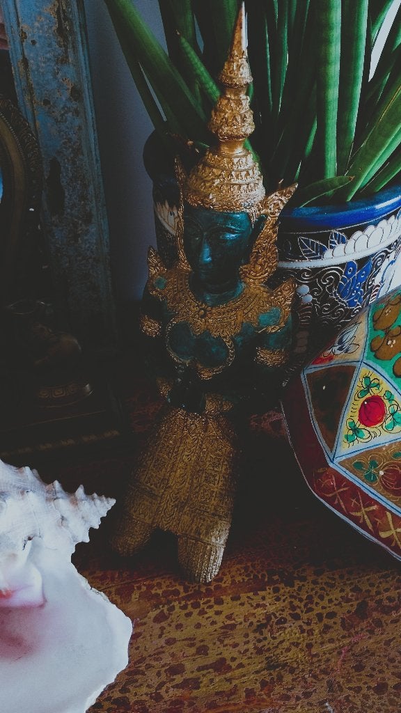 Thaise Thep Phanom bronzen Boeddha knielende tempelwachter, Ophalen of Verzenden, Zo goed als nieuw