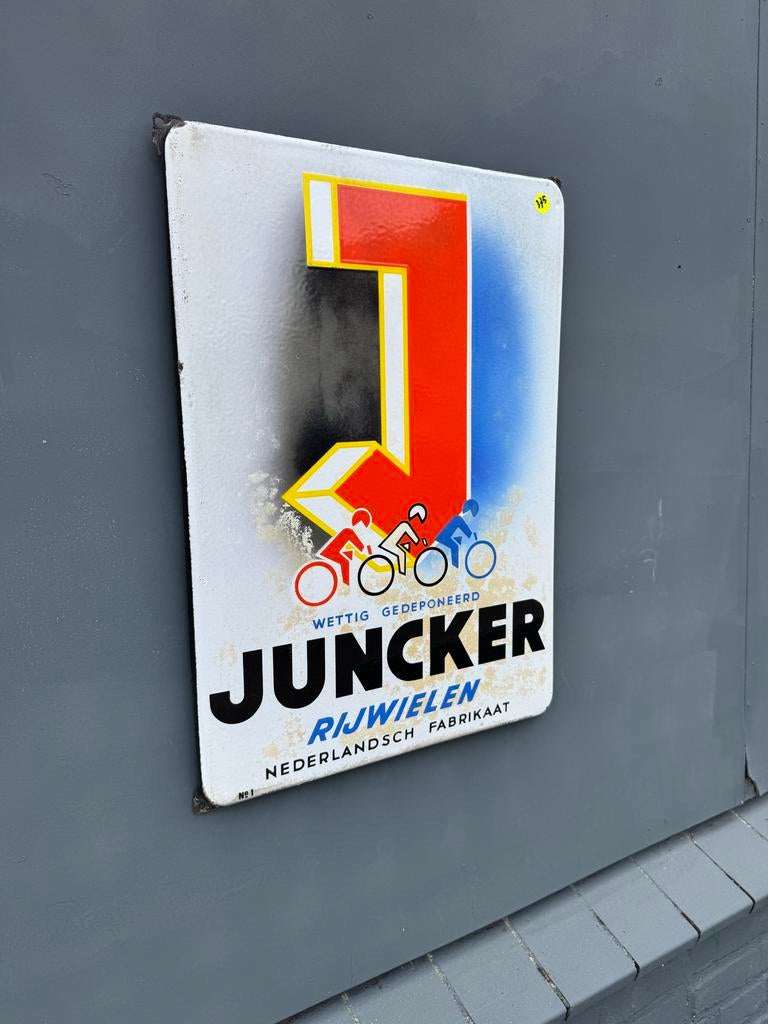 Vintage Juncker Rijwielen Emaille Reclamebord - Nederlands, Ophalen of Verzenden