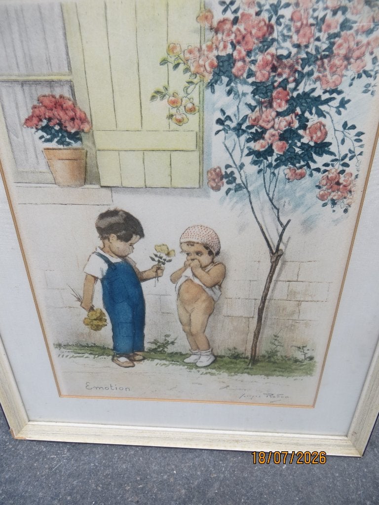 George Redon, 1869,1943,Aquarel /litho  EMOTION, Antiek en Kunst, Kunst | Schilderijen | Klassiek, Portret of Personen, Expressionistisch