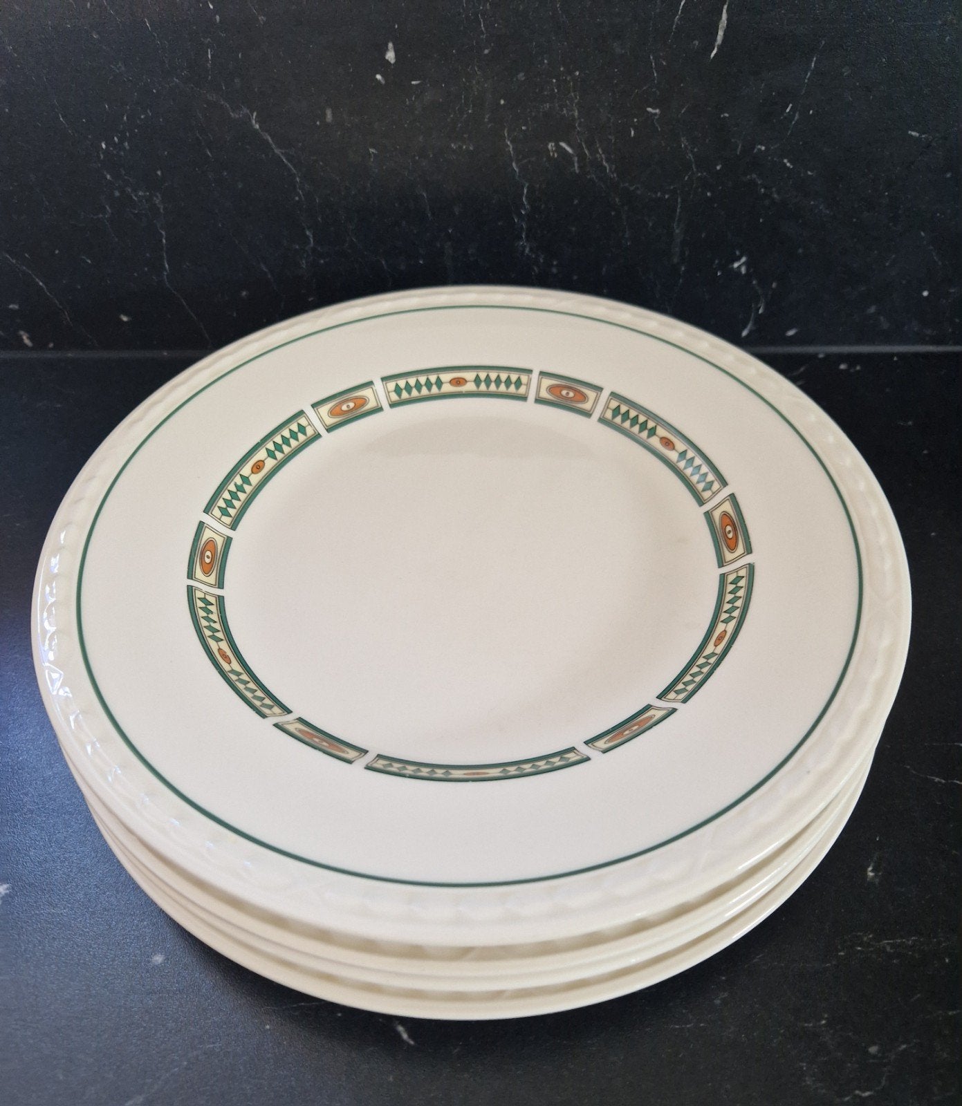 4x Recamier Royal Creamware dinerborden 26 cm, Ophalen, Zo goed als nieuw, Porselein, Bord of Schaal