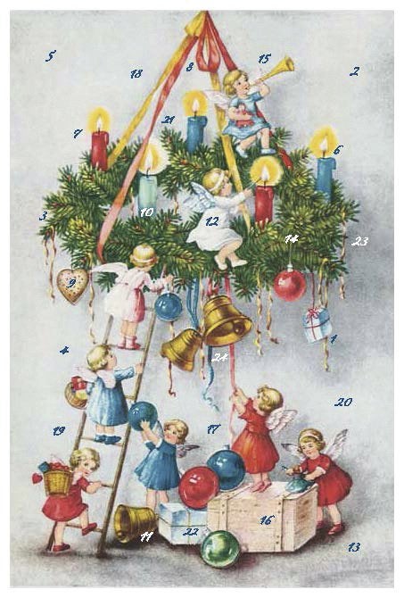 Adventskalender Kaart: Engelen versieren krans - 12399, Ophalen of Verzenden, Nieuw