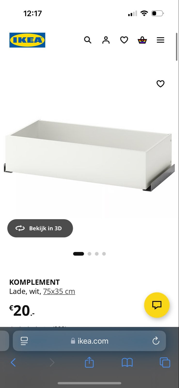 2x IKEA KOMPLEMENT lade wit 75x35 cm, Ophalen, Gebruikt, 50 tot 100 cm, Minder dan 100 cm