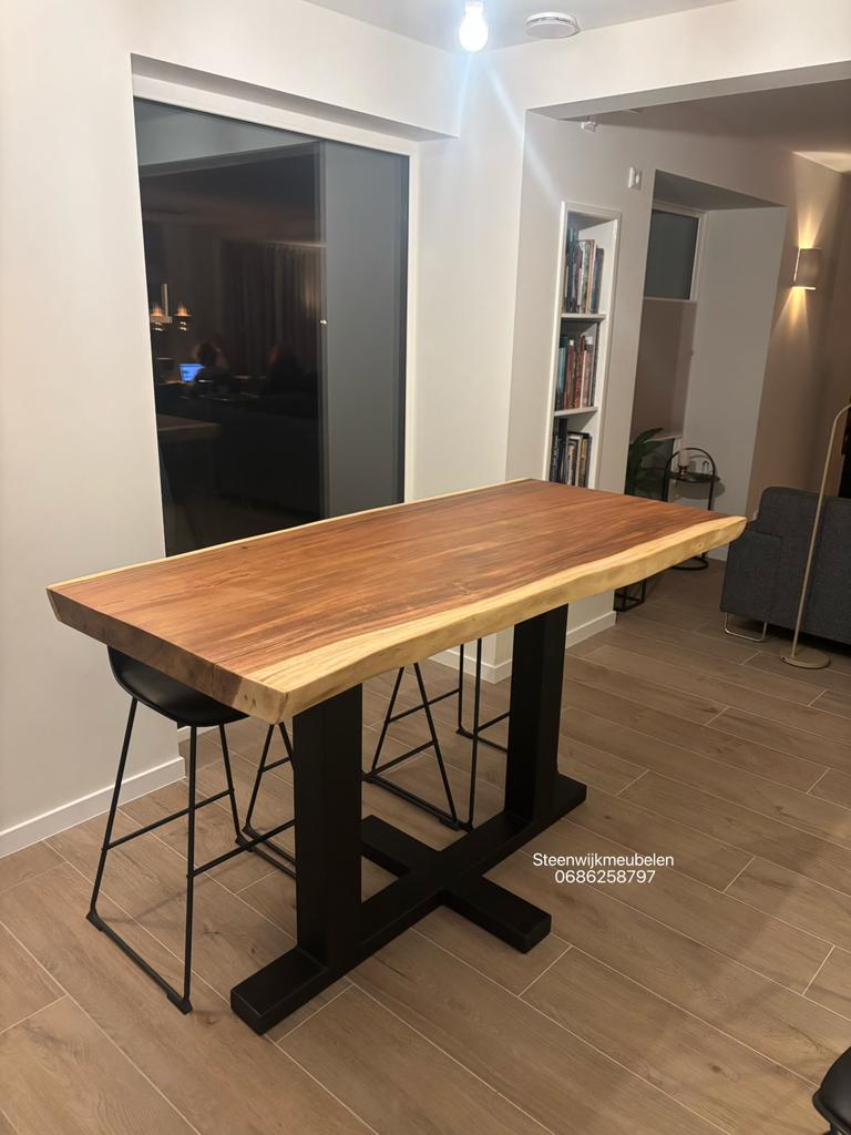 Boomstamtafel Suar - Organisch ovaal keukenblad bartafel, Ophalen of Verzenden, Nieuw