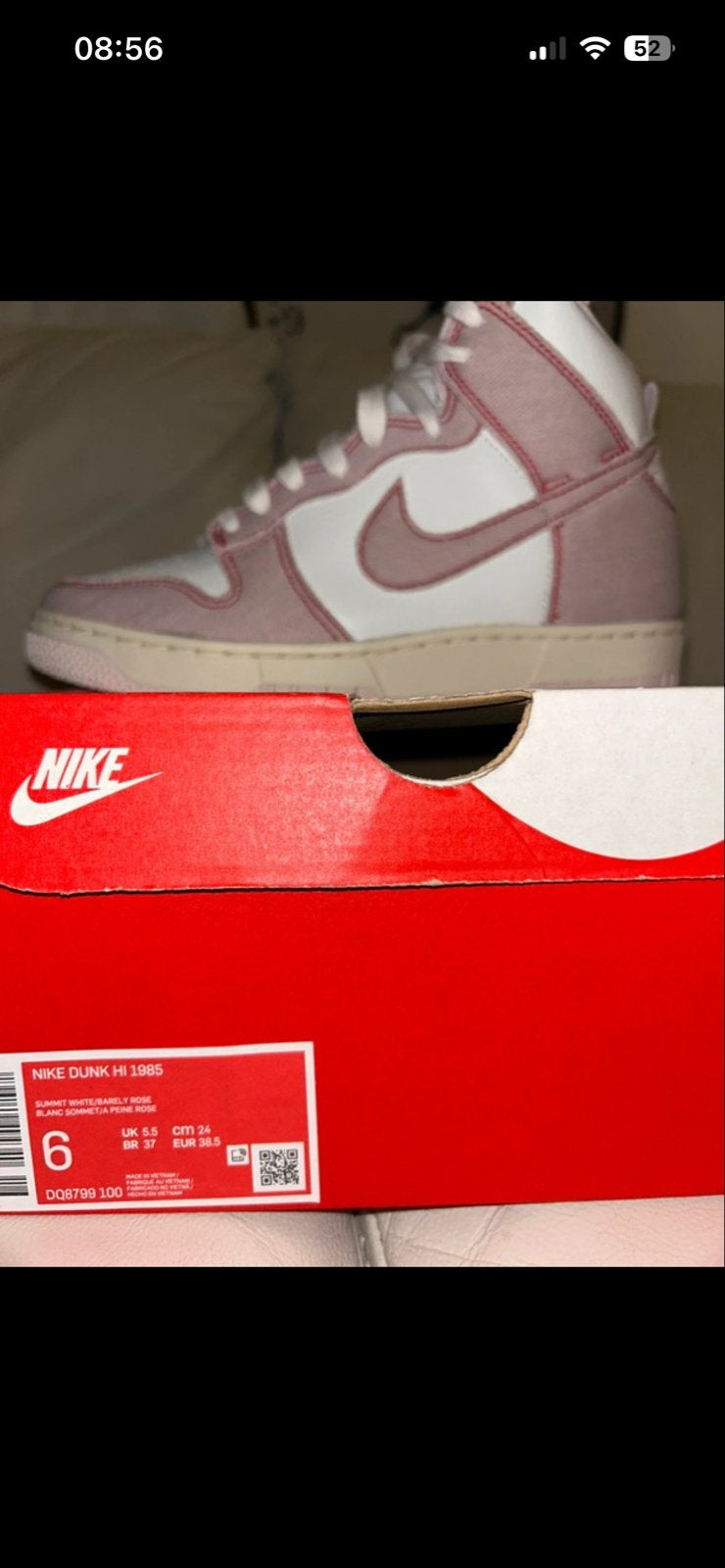 Nike Dunk High 1985 Summit White/Barely Rose, Kleding | Dames, Schoenen, Ophalen of Verzenden, Nieuw, Roze, Sneakers of Gympen