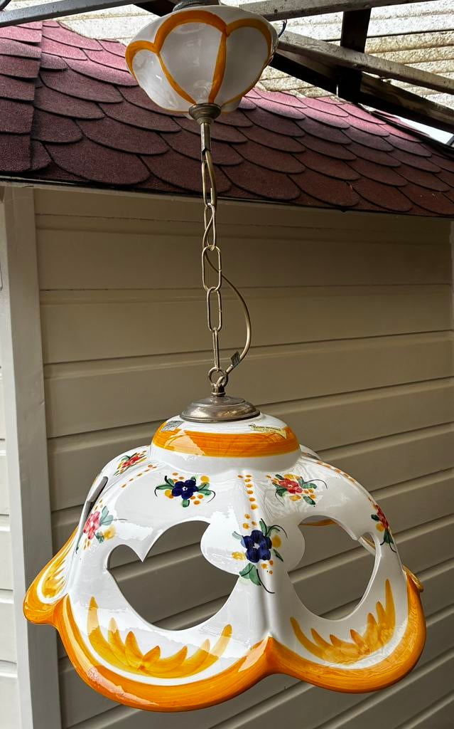 Unieke vintage hanglamp, frans keramiek, handbeschilderd, Ophalen, Zo goed als nieuw, Overige materialen