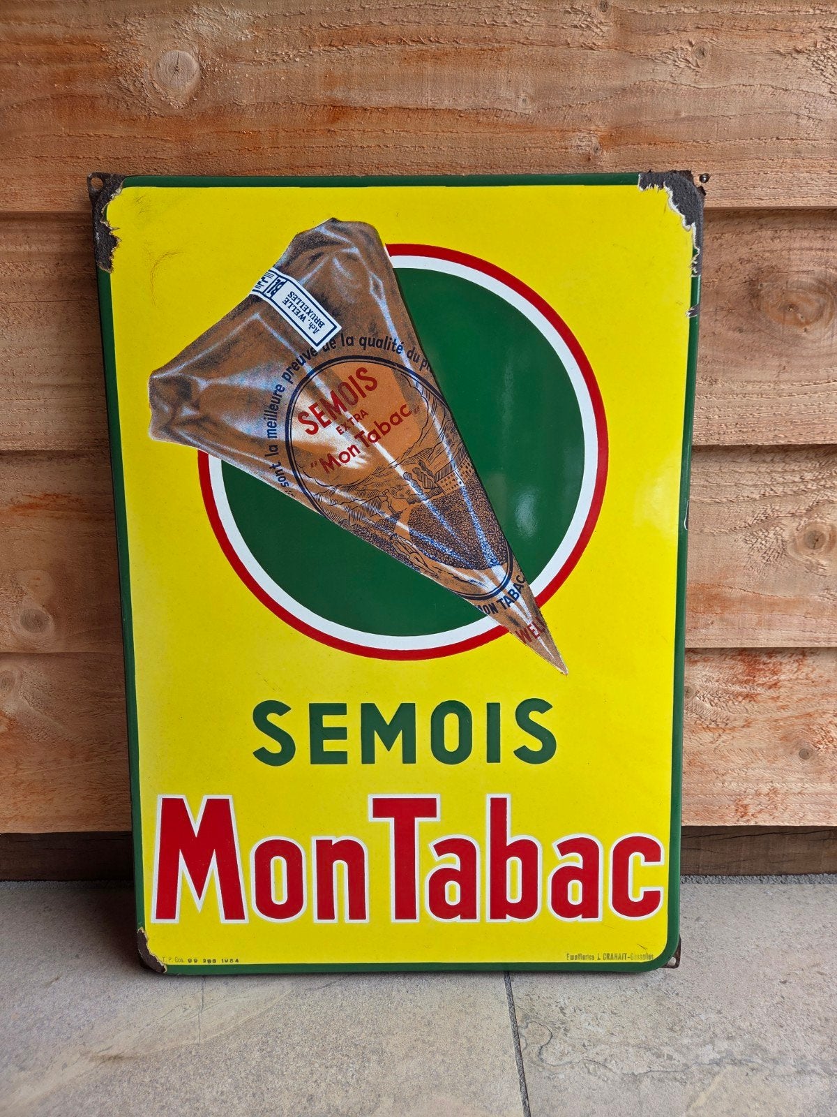Emaille bord Semois Mon Tabac, Verzamelen, Ophalen of Verzenden, Gebruikt, Reclamebord