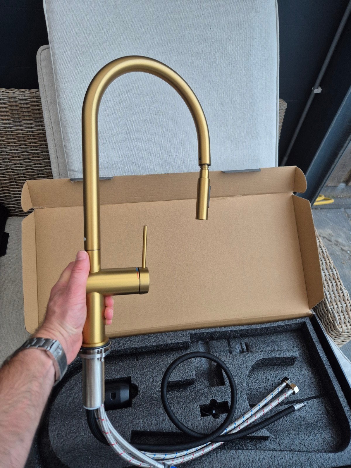 Gouden Keukenkraan met Uittrekbare Douchekop, Ophalen of Verzenden, Nieuw, Kraan
