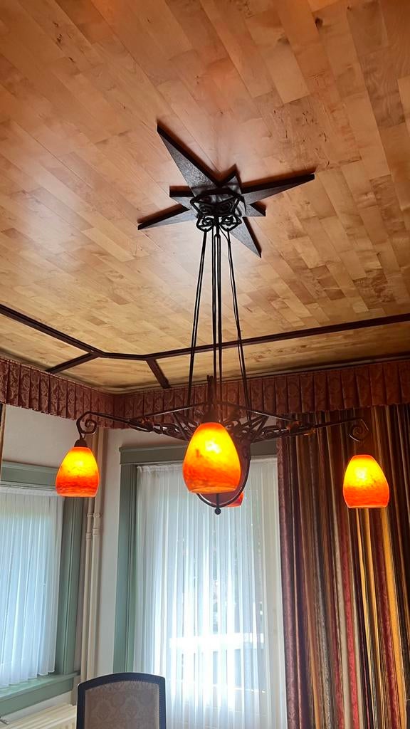 Art Deco Degué hanglamp  – gesigneerd – Frankrijk ca. 1930, Antiek en Kunst, Antiek | Lampen, Ophalen