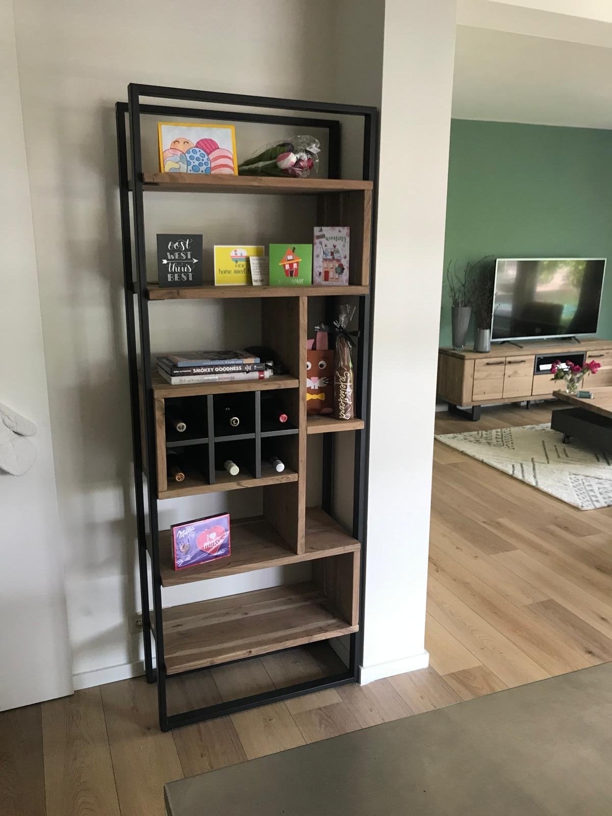 Henders en Hazel Industriële boekenkast met wijnrek, Ophalen, Met plank(en), Gebruikt, 200 cm of meer
