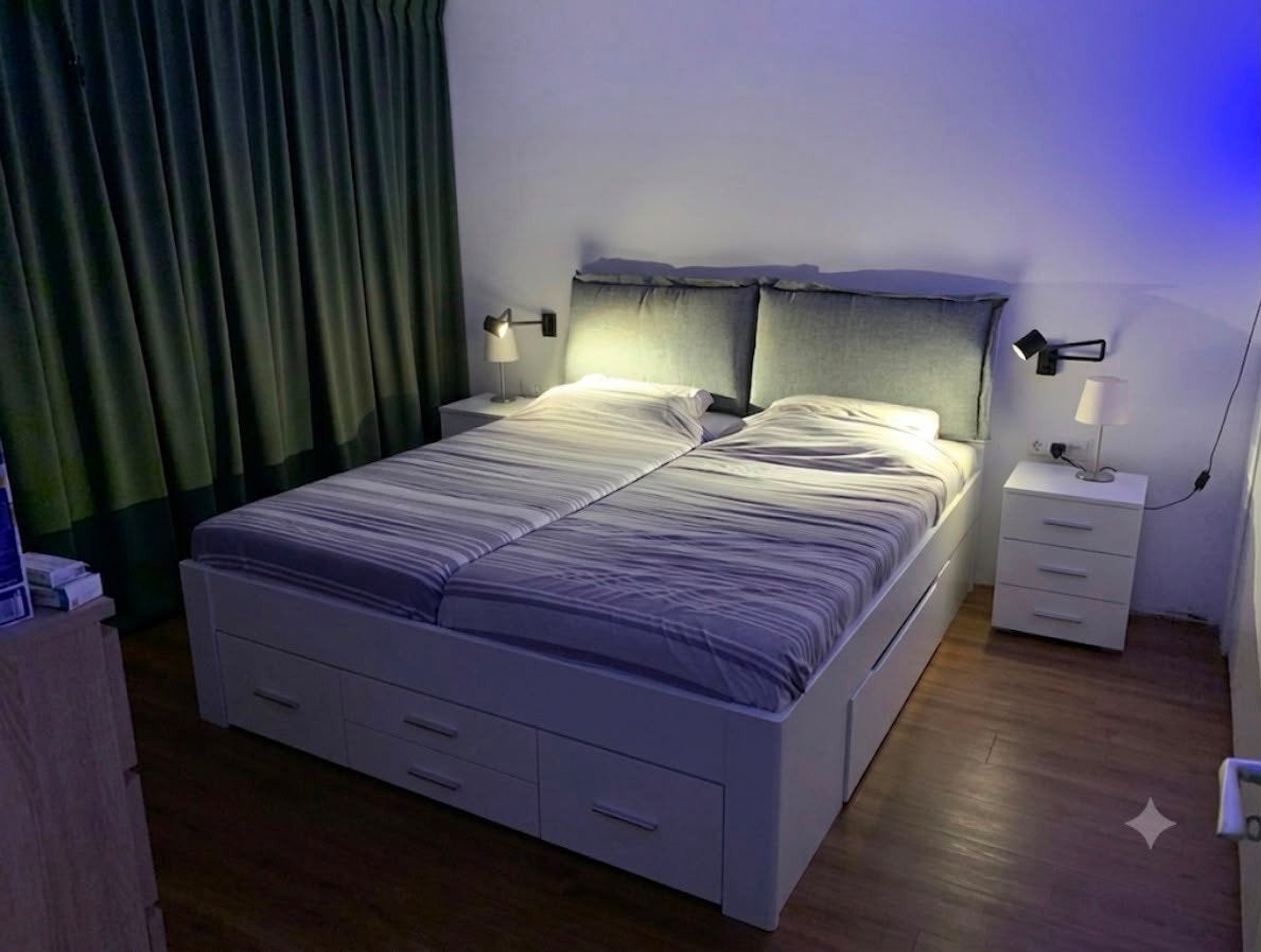 2 persoonsbed wit met lades, Huis en Inrichting, Ophalen, Gebruikt, Wit, Tweepersoons