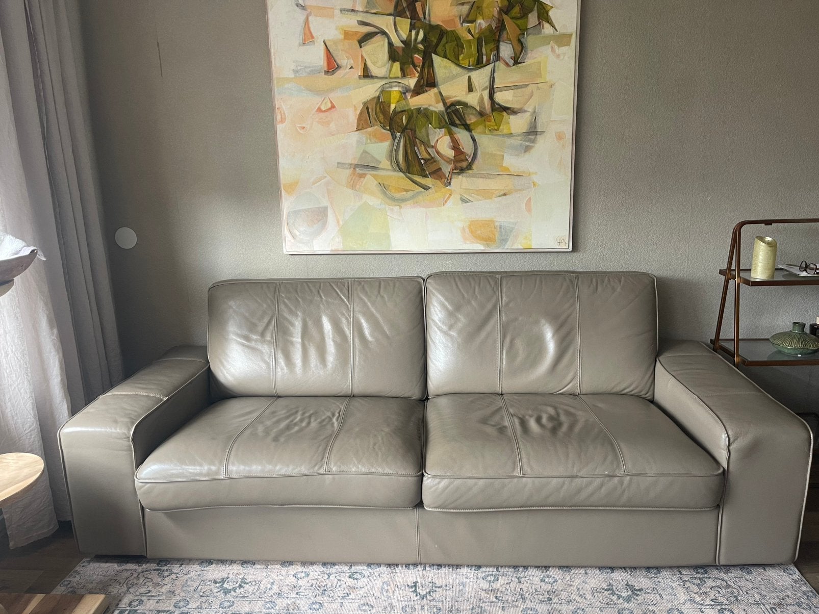 Leren bank IKEA taupe kleur gratis!, Ophalen, Tweepersoons, 75 tot 100 cm, Zo goed als nieuw