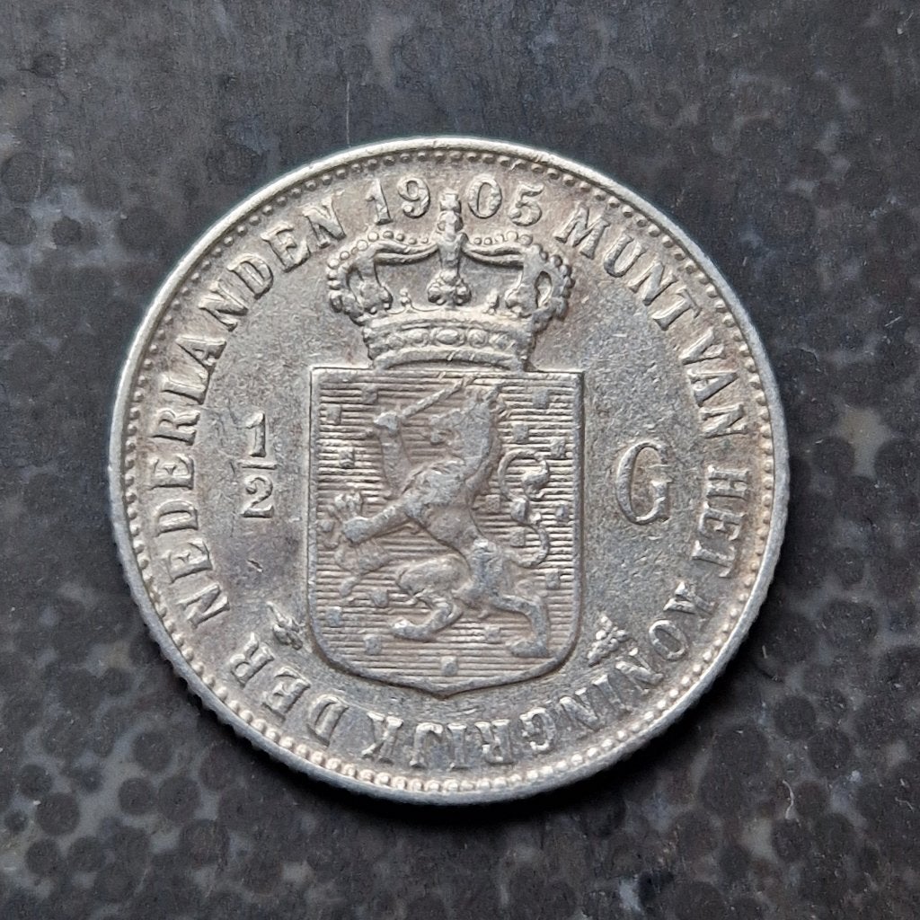 Zilveren halve gulden 1905 Wilhelmina, Postzegels en Munten, Munten | Nederland, ½ gulden, Zilver, Ophalen of Verzenden, Koningin Wilhelmina