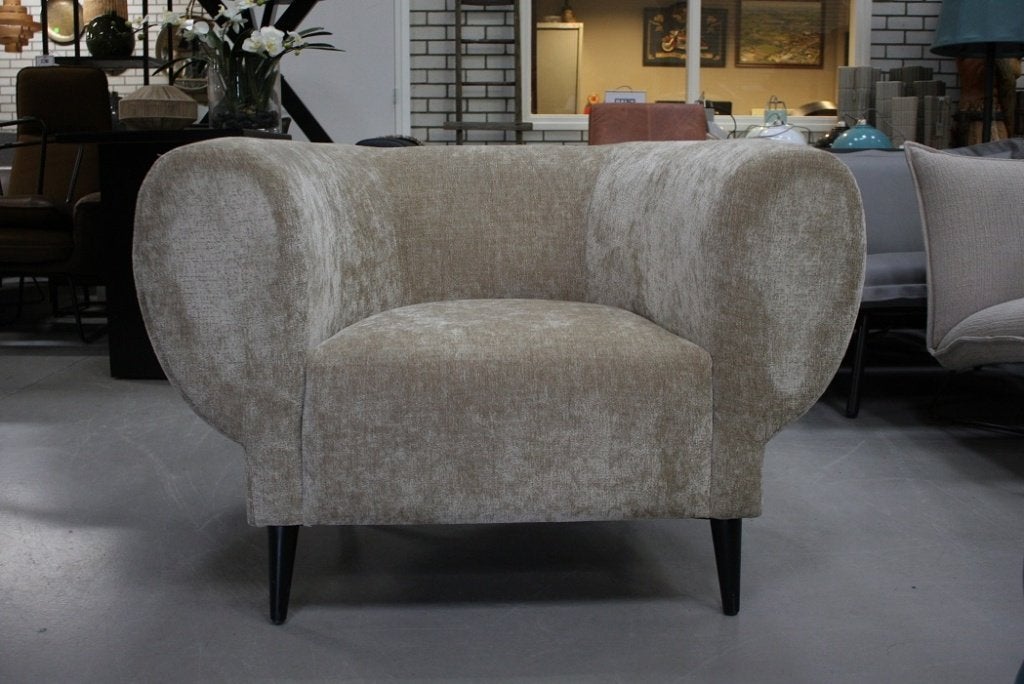 Royale ronde luxe fauteuil ELEFAN PTMD velours beige, Ophalen, 75 tot 100 cm, Zo goed als nieuw, 100 tot 125 cm