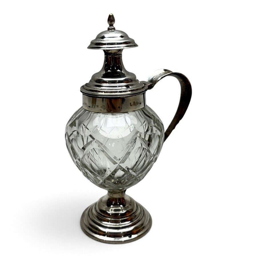 Kristallen mosterdpot met zilveren deksel, Ophalen of Verzenden