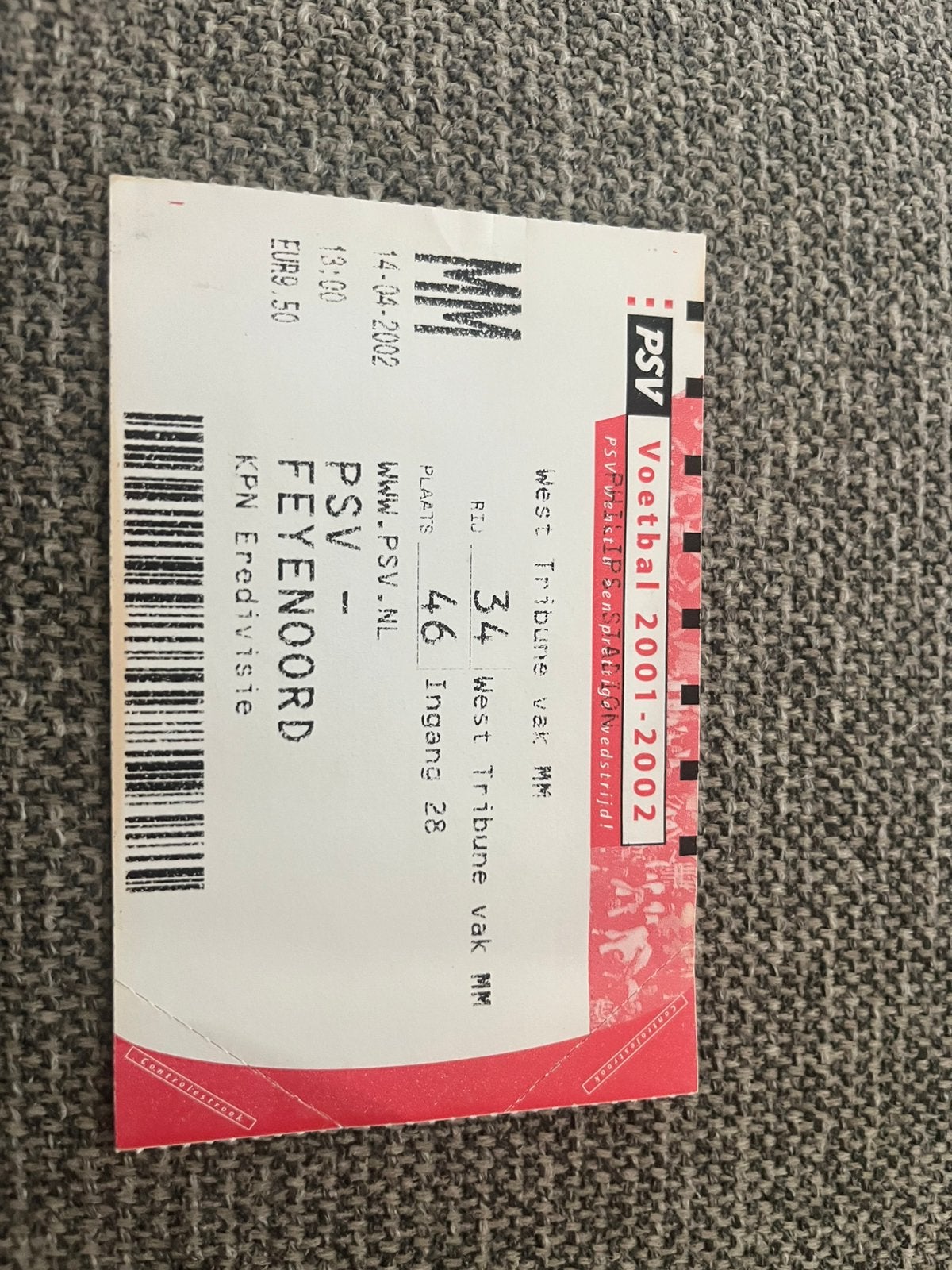 TICKET PSV-FEYENOORD 01-02, Verzamelen, Ophalen of Verzenden, Zo goed als nieuw, Feyenoord, Overige typen