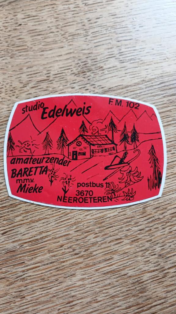 Sticker piraat zender Edelweis, Baretta, Mieke, NEEROETEREN, Ophalen of Verzenden, Zo goed als nieuw