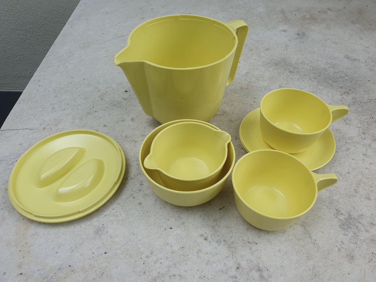 Preta, Hans Merz, DDR: Campingset melamine pastelgeel, Ophalen of Verzenden