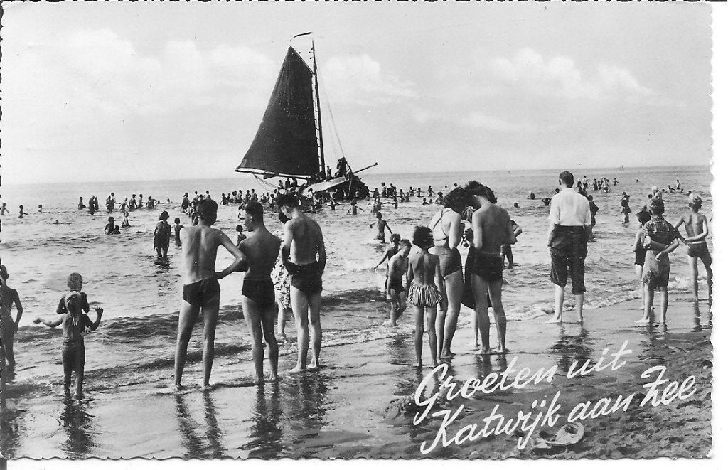 Oude ansichtkaart Katwijk aan Zee - Groeten uit Katwijk, Verzamelen, Ophalen of Verzenden, 1940 tot 1960, Gelopen, Zuid-Holland