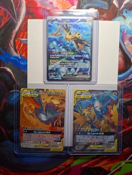 Zapdos 202/165, Moltres & Articuno GX Pokémon Kaarten, Ophalen of Verzenden, Zo goed als nieuw, Meerdere kaarten, Foil