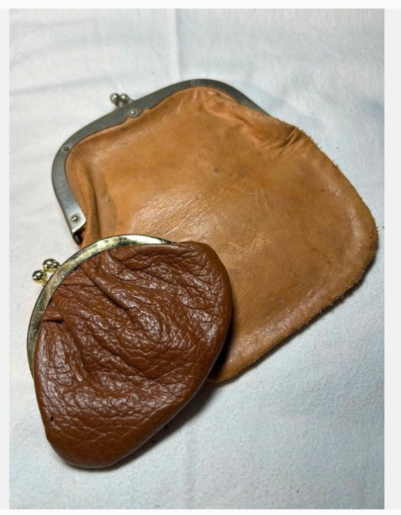 2 x vintage leren beurs portomonaie, prijs voor samen, Antiek en Kunst, Curiosa en Brocante, Ophalen of Verzenden