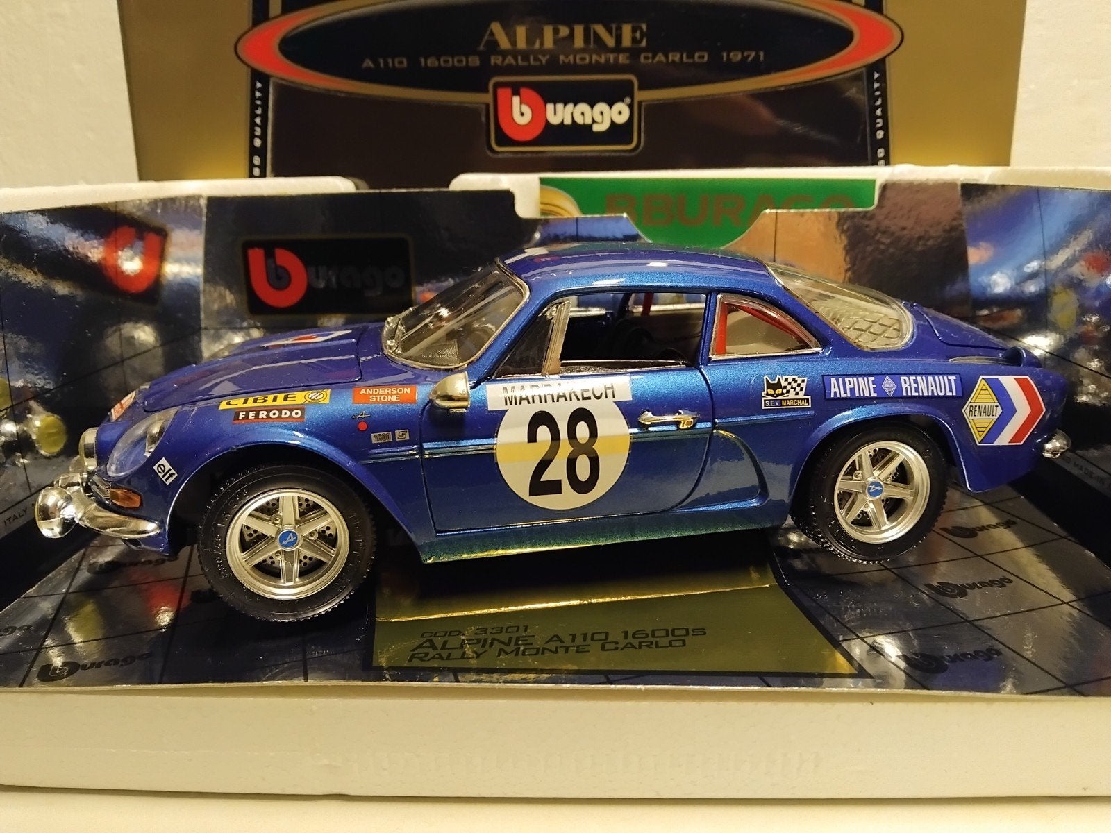 Renault Alpine 1600 #28 blauw Bburago metal 1:18 KRD, Ophalen of Verzenden, Zo goed als nieuw, Auto, Overige merken