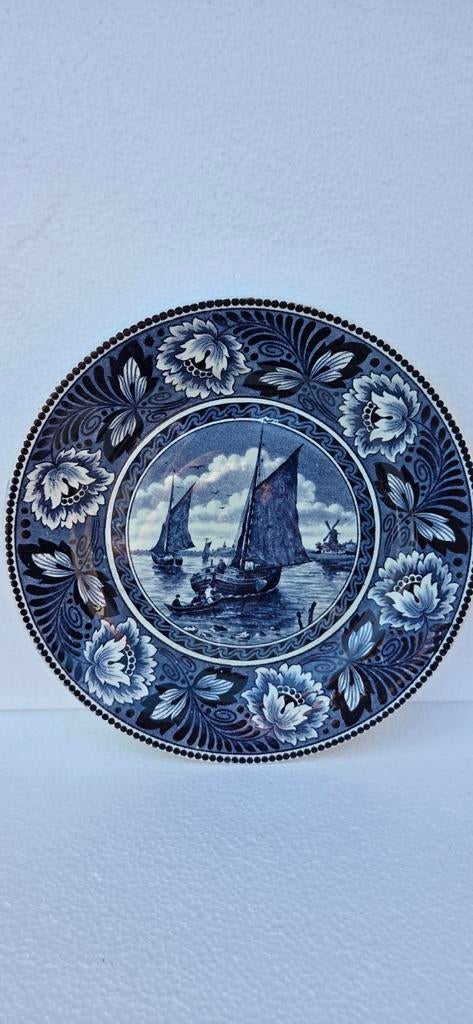 Antiek Delfts Blauw en japanse Wandbord - Hollandia Schepen, Antiek en Kunst, Antiek | Wandborden en Tegels, Ophalen of Verzenden