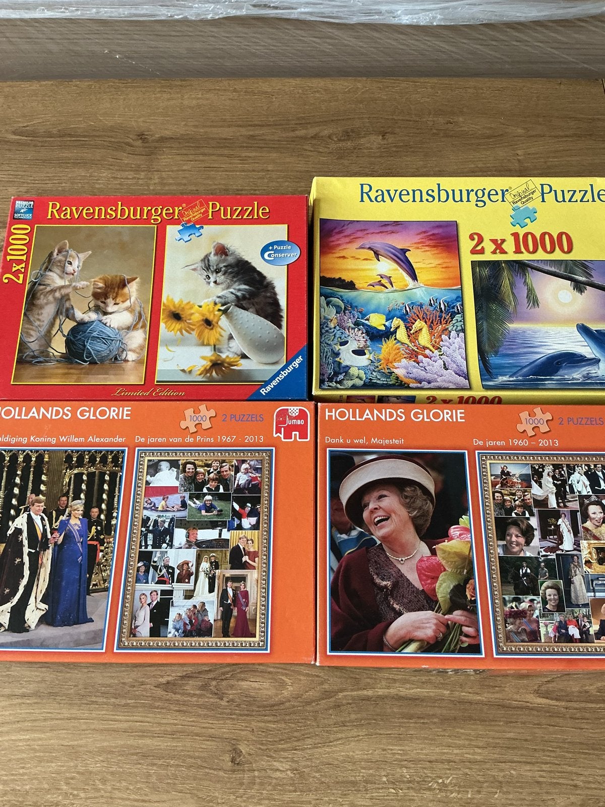 4 Hollands Glorie & Ravensburger Puzzels (2x1000 stukjes), Ophalen of Verzenden, 500 t/m 1500 stukjes, Gebruikt