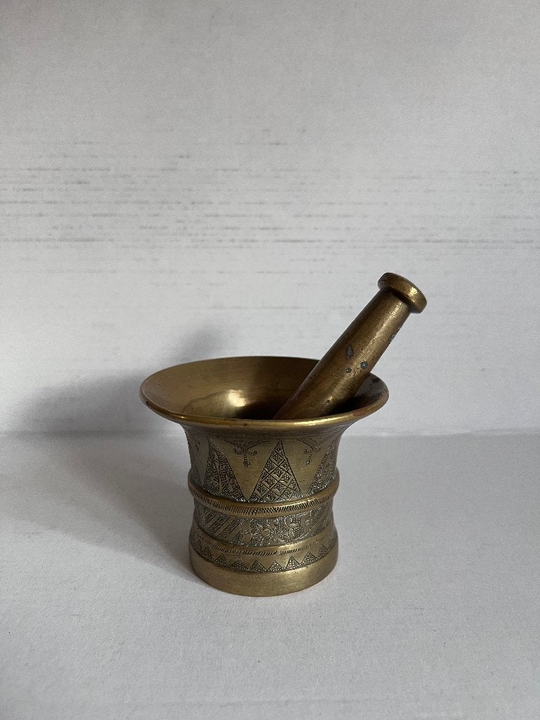 Nostalgisch Vintage antiek Vijzel en stamper messing set, Ophalen of Verzenden, Brons