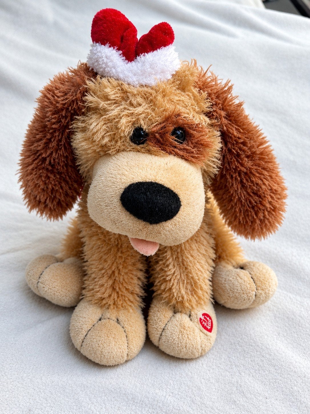 Kersthond knuffel met geluid en licht, Zo goed als nieuw, Met geluid, Bruin, Hond