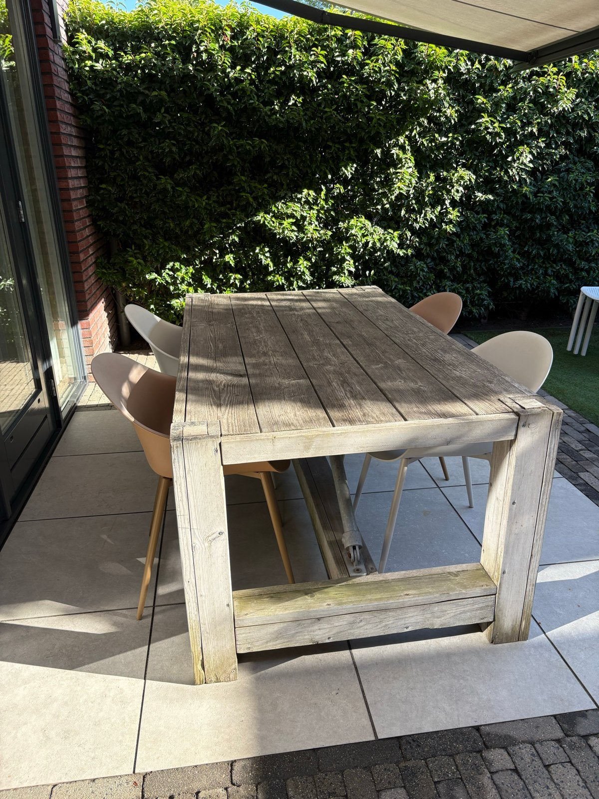Steigerhout Tuinset - Tafel en Stoelen, Ophalen, Gebruikt, Eettafel, Steigerhout