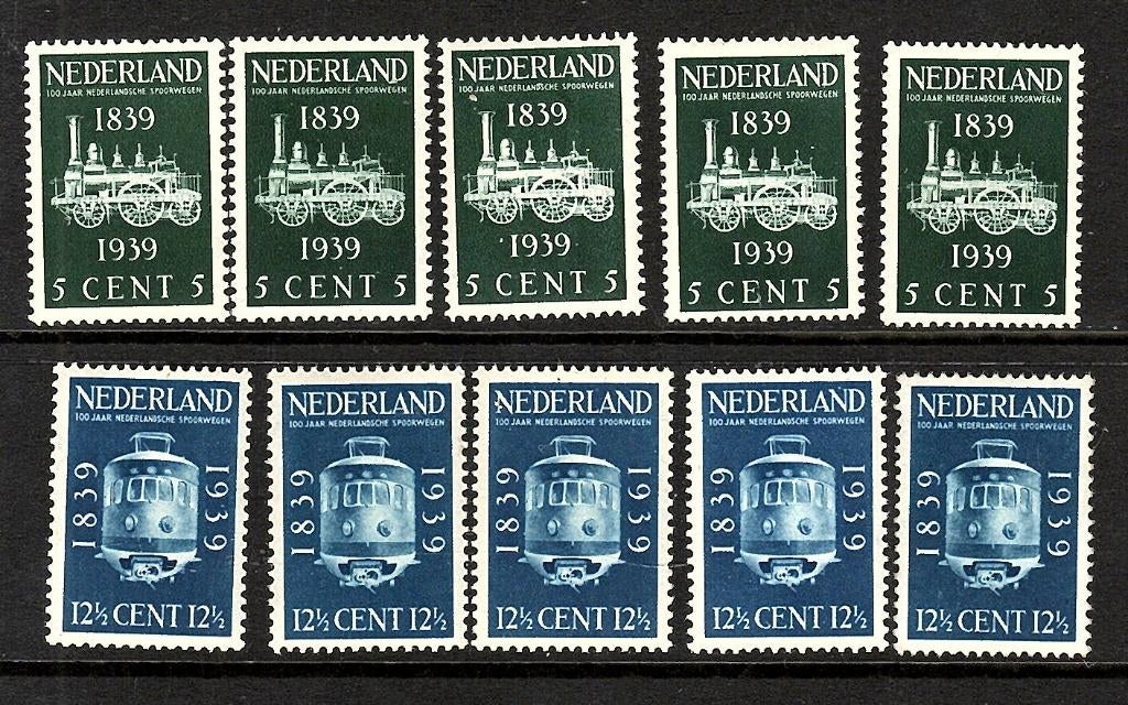 nvph 325-326 spoorwegjubileumzegels19395 maal ongebruikt., Postzegels en Munten, Postzegels | Nederland, Ophalen of Verzenden