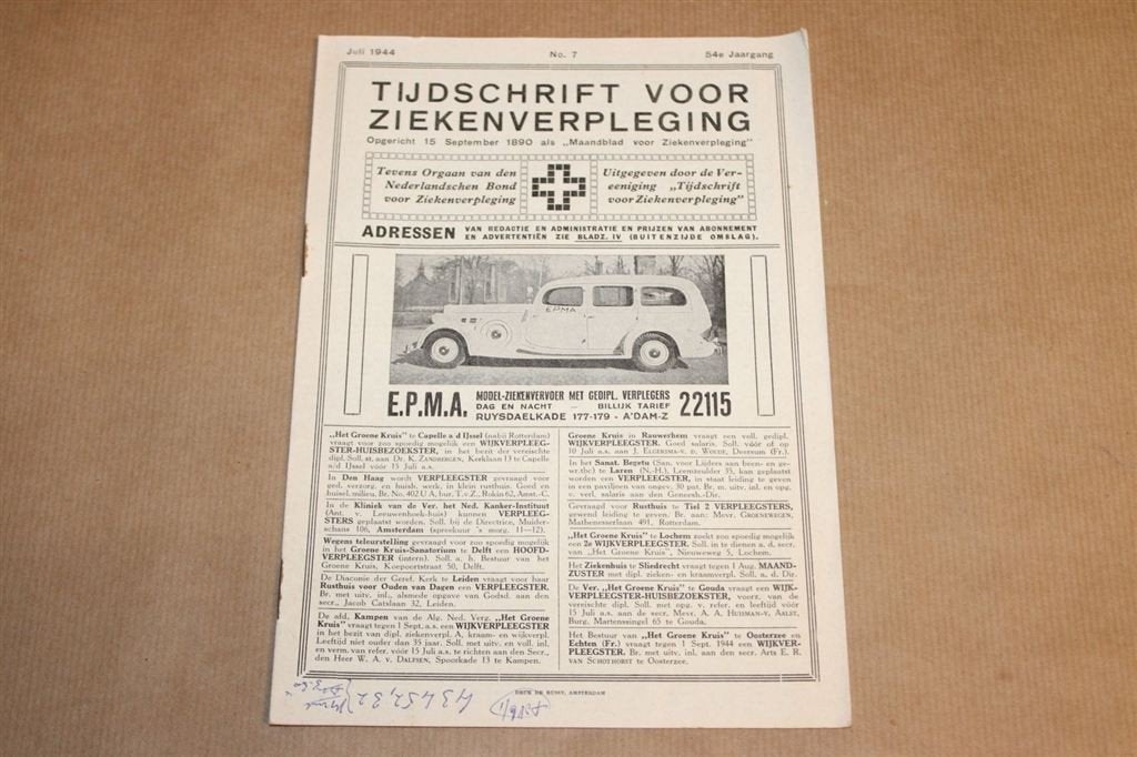Tijdschrift voor Ziekenverpleging - 1944 !!, Ophalen of Verzenden, 1940 tot 1960, Knipsel(s)