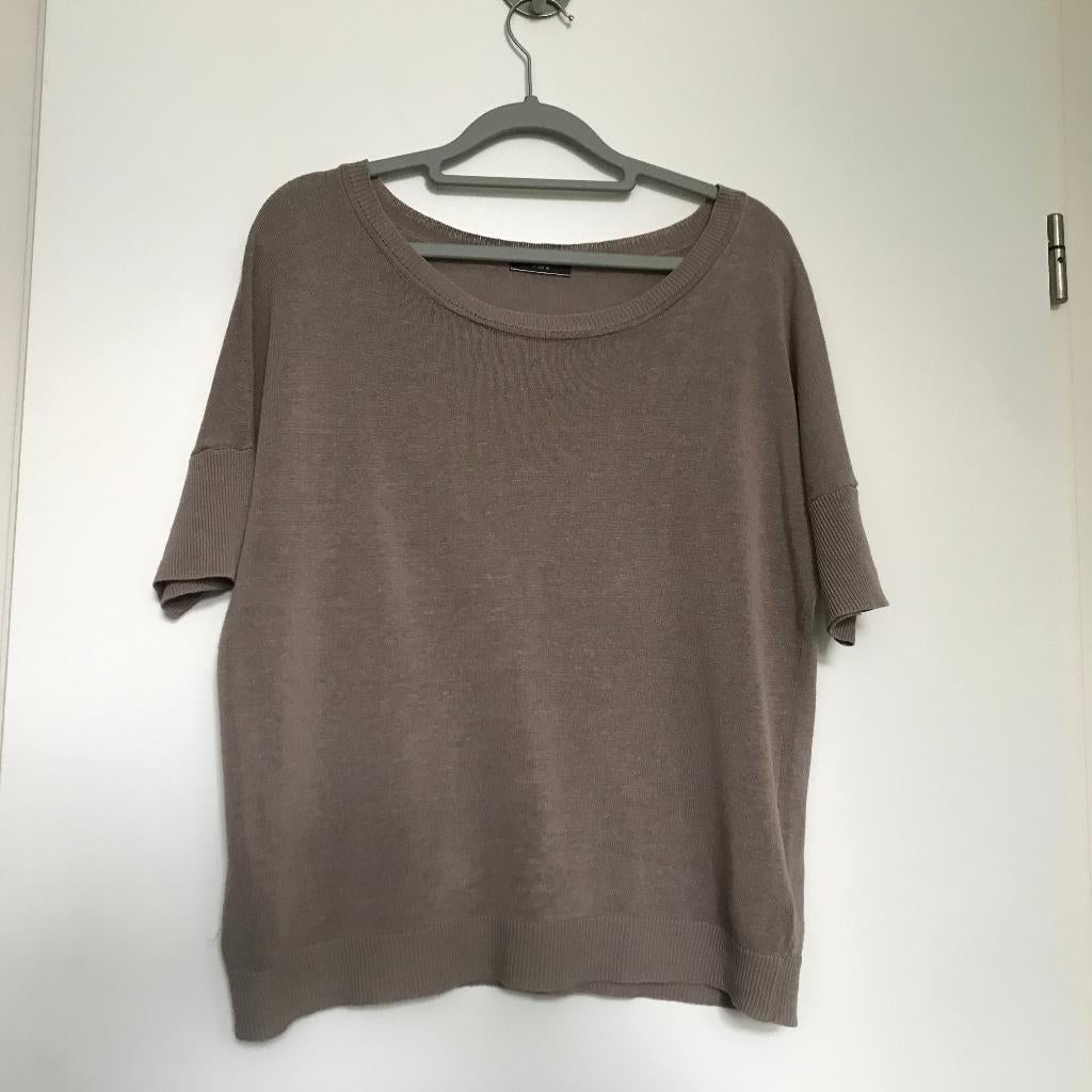 P M E linnen katoen shirt beige lila tint M/L italian design, Kleding | Dames, Maat 38/40 (M), Verzenden, Beige, Zo goed als nieuw