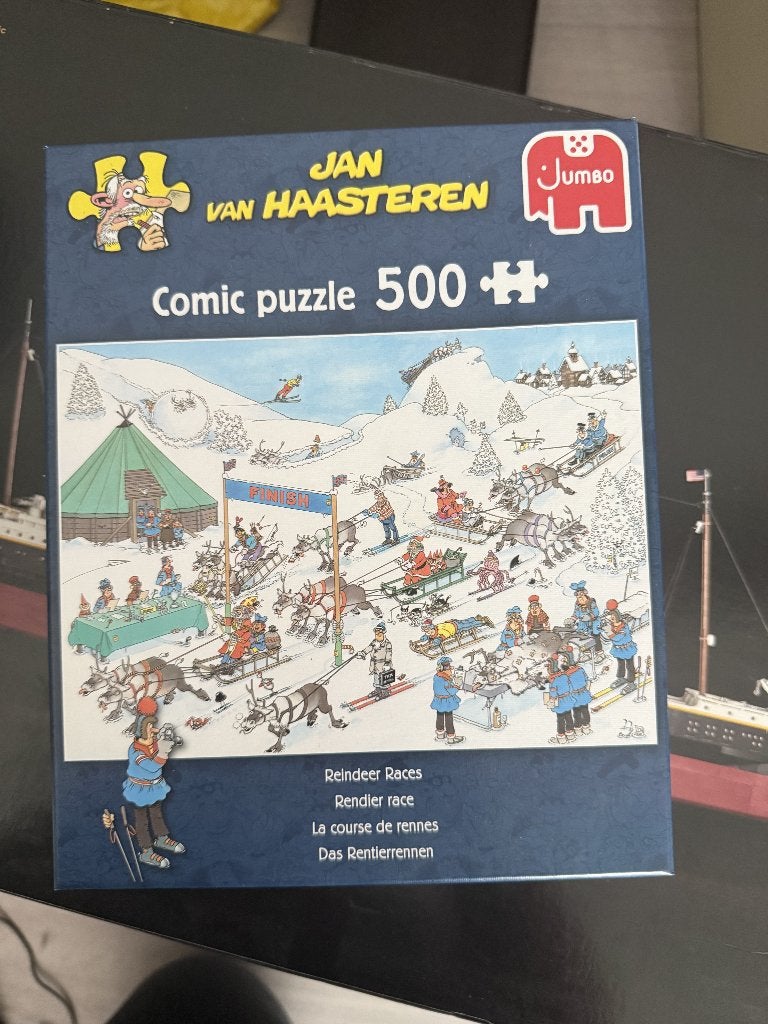 Jan van Haasteren Rendier race 500 stukjes, Ophalen of Verzenden, 500 t/m 1500 stukjes, Zo goed als nieuw, Legpuzzel