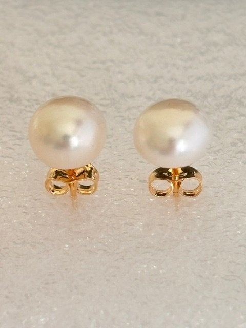 Parel Oorbellen met Zuidzee Witte Parels 9mm 14K Goud, Wit, Nieuw, Ophalen of Verzenden, Knopjes of Stekers