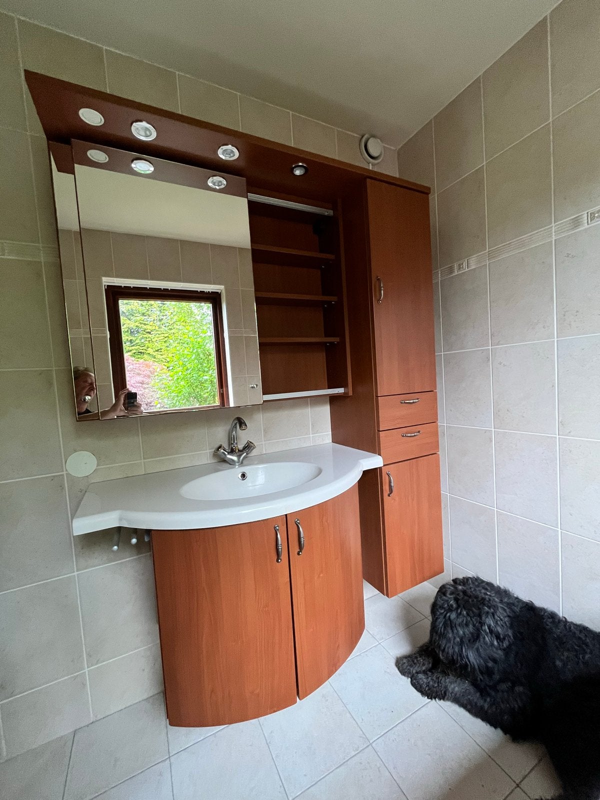 Retro Badkamermeubel met Wastafel, Spiegel en Kast, Huis en Inrichting, Badkamer | Badkamermeubels, Ophalen, Gebruikt, 100 tot 150 cm