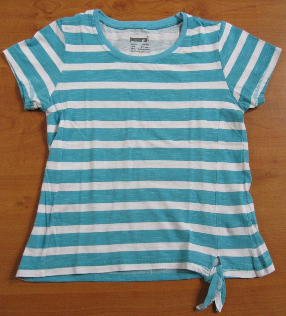 Leuk gestreept shirt aqua/wit maat 134/140, Pepperts!, Meisje, Ophalen of Verzenden, Zo goed als nieuw
