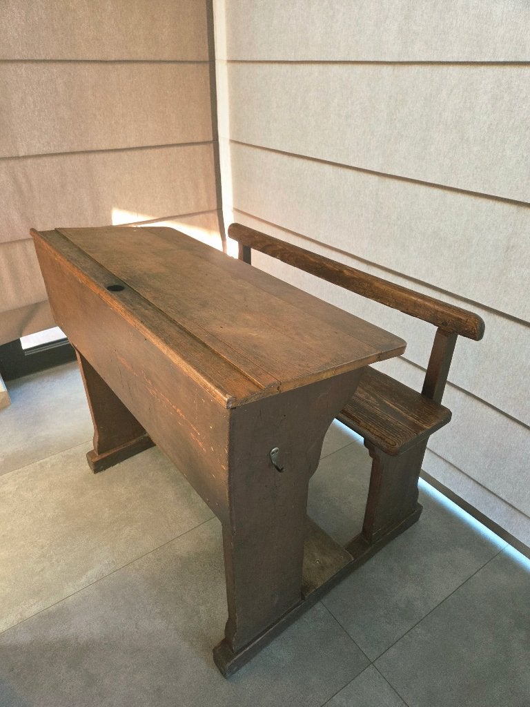 Vintage retro dubbel schoolbankje, Ophalen