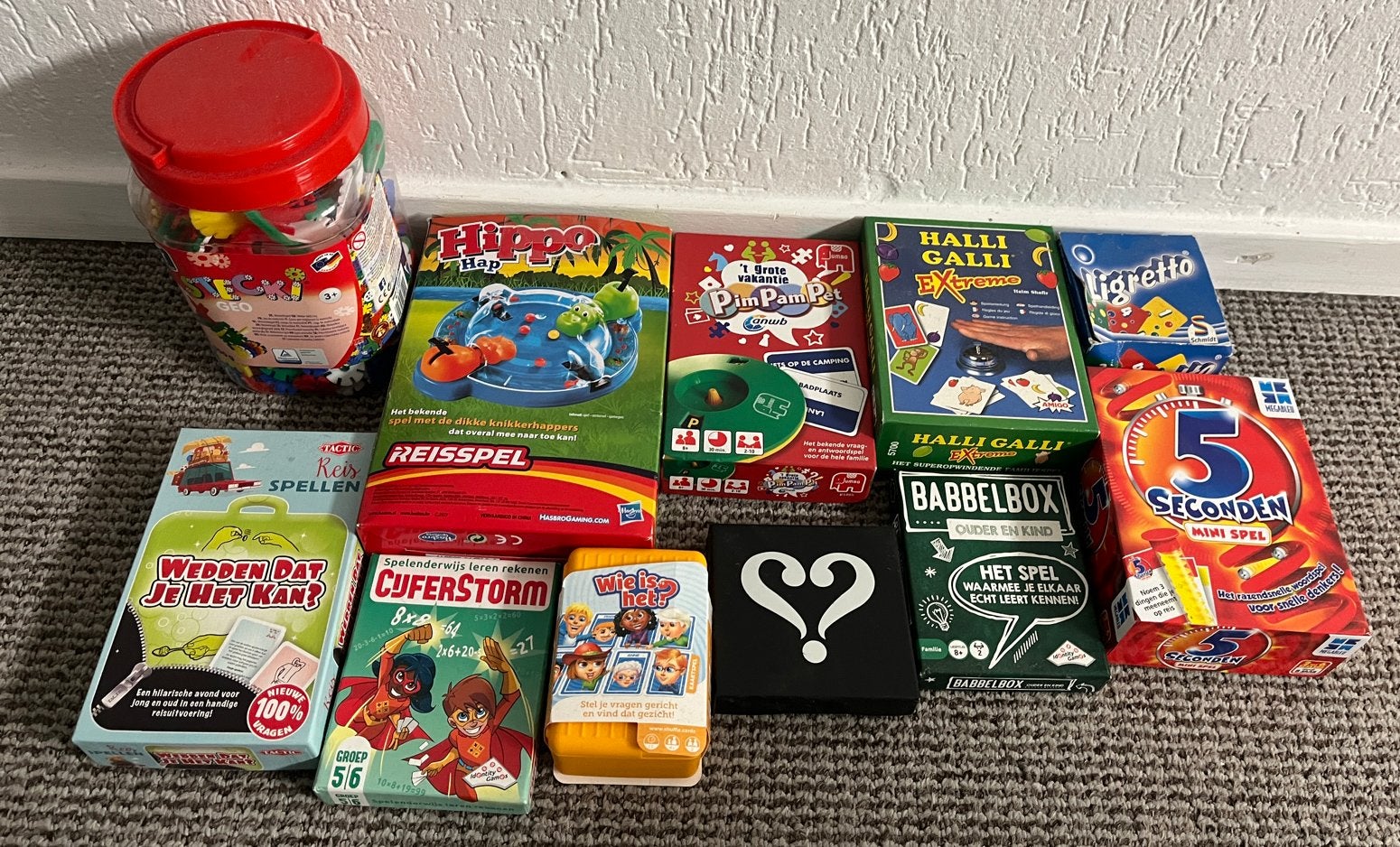 Spellenpakket: wie is het, hippo hap, halli galli en meer, Ophalen of Verzenden