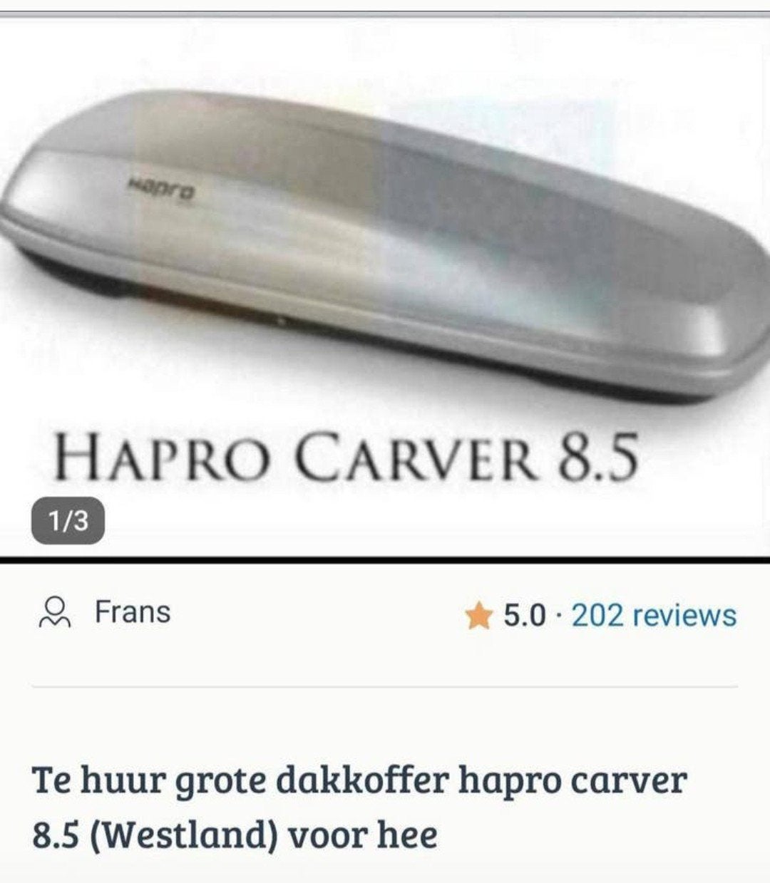 Hapro Carver 8.5 Dakkoffer te huur in het Westland, Ophalen