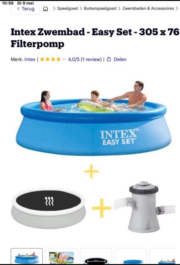 Nieuw solar zeil, pomp Intex Easy Set zwembad 3.05m x 76cm, Minder dan 80 cm, Rond, 300 cm of meer, Ophalen of Verzenden
