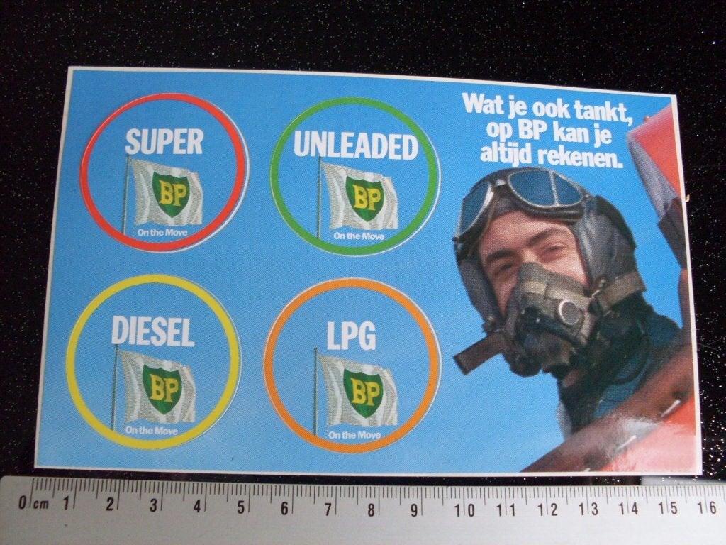 4x sticker BP vlag tanken super unleaded diesel lpg, Verzamelen, Verzenden, Zo goed als nieuw, Bedrijf of Vereniging