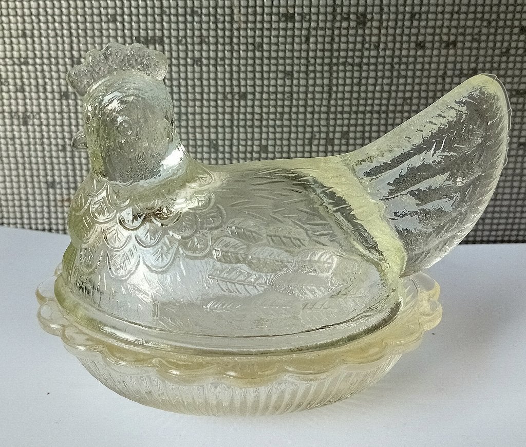 vintage glazen overdekte schotel kip, snoepkom, Verzenden