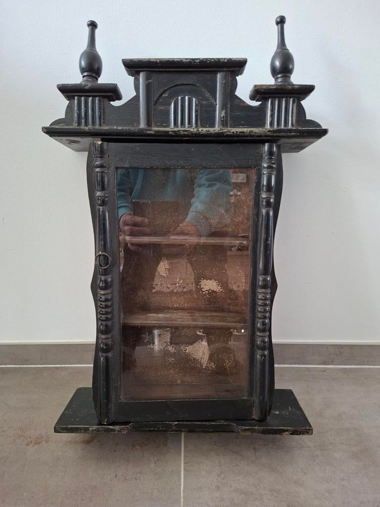 Antiek Vitrine Pronk Kastje - Zwart Hout, Ophalen